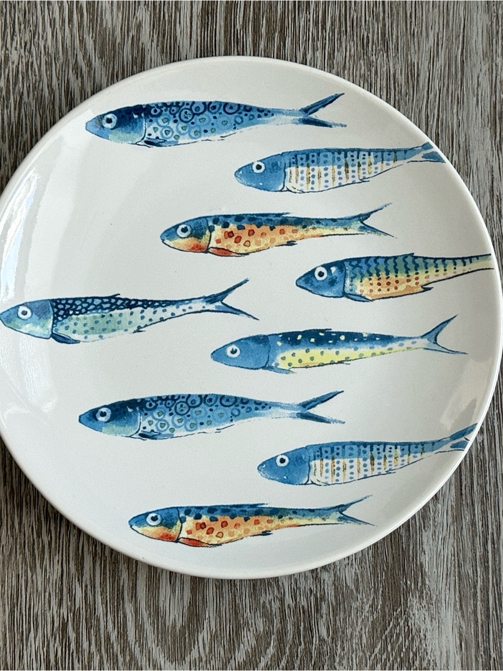 Two 222 Fifth Blue Fun Fish Design Plates Fine Porcelain China Dessert Appetizer